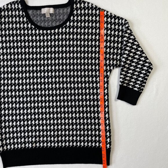 Carolyn Taylor Houndstooth Sweater Black White Crew Neck Dolman Sleeves Size M - Picture 9 of 13